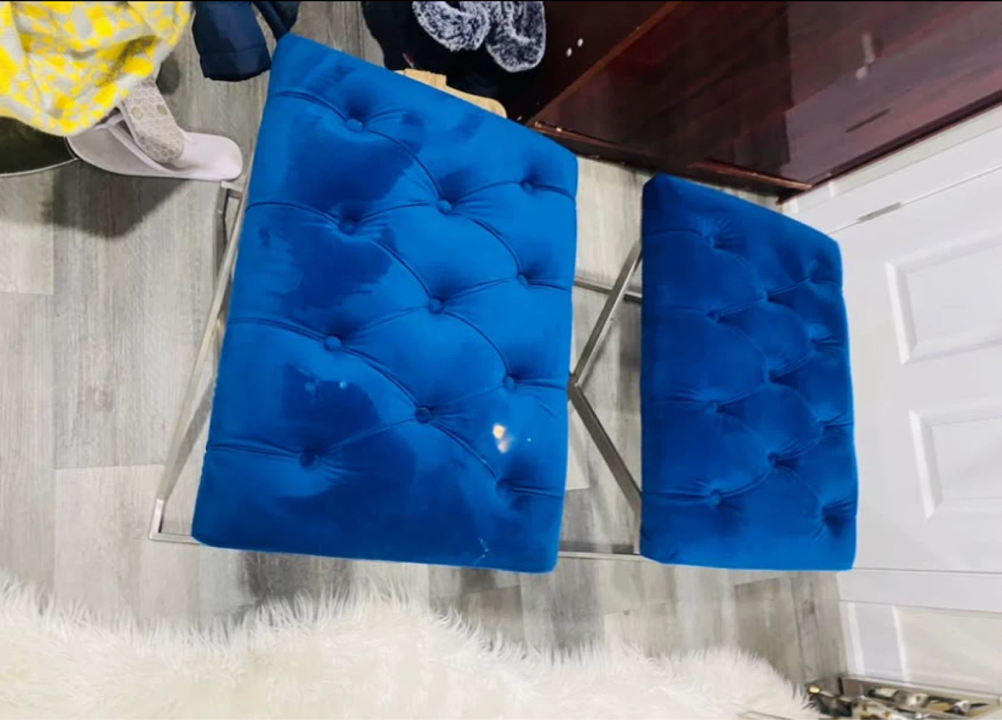 Blue Velvet Tufted Ottomans (Set of 2) - photo 2