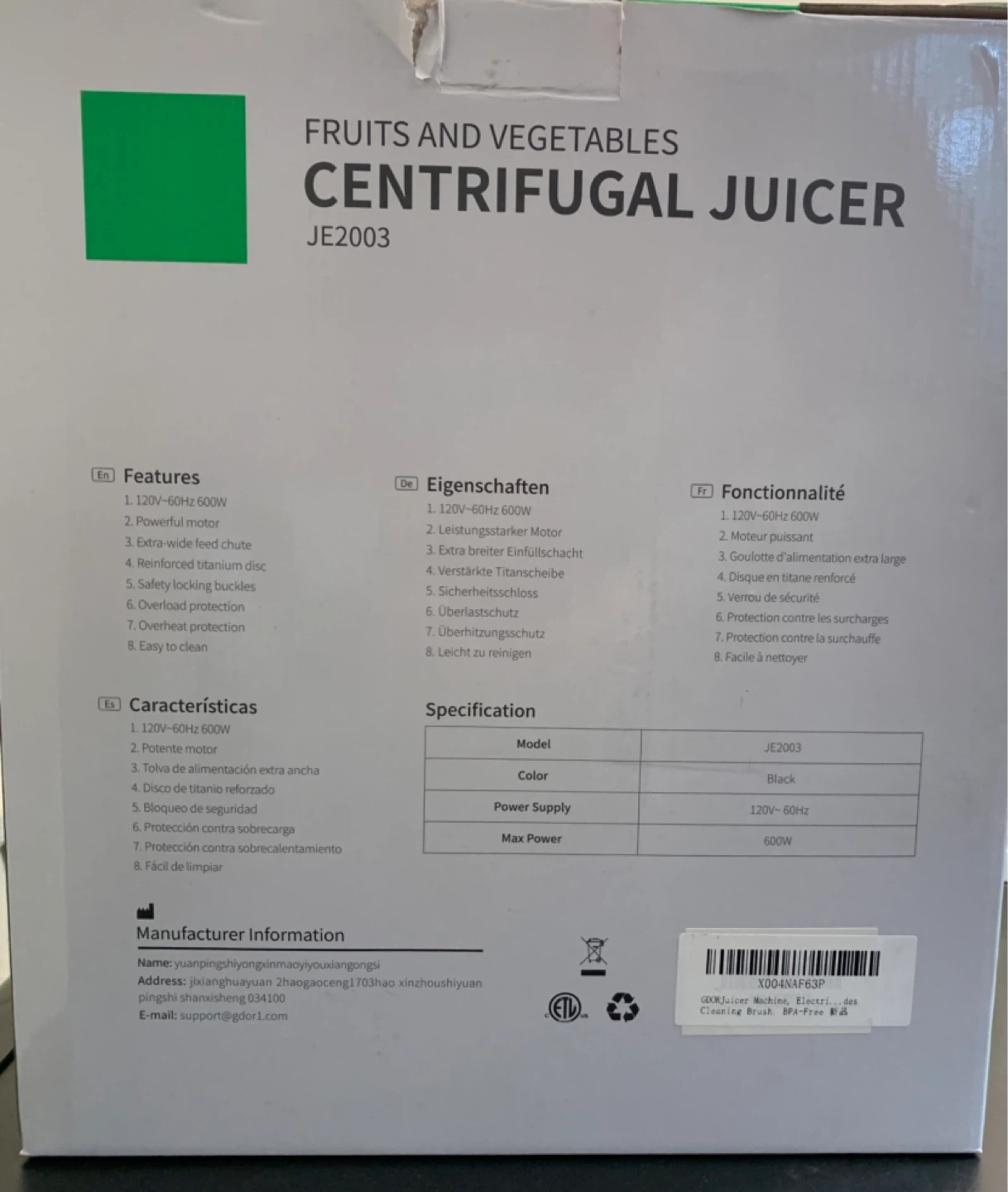 GDOR Centrifugal Juicer JE2003 - Black - photo 5