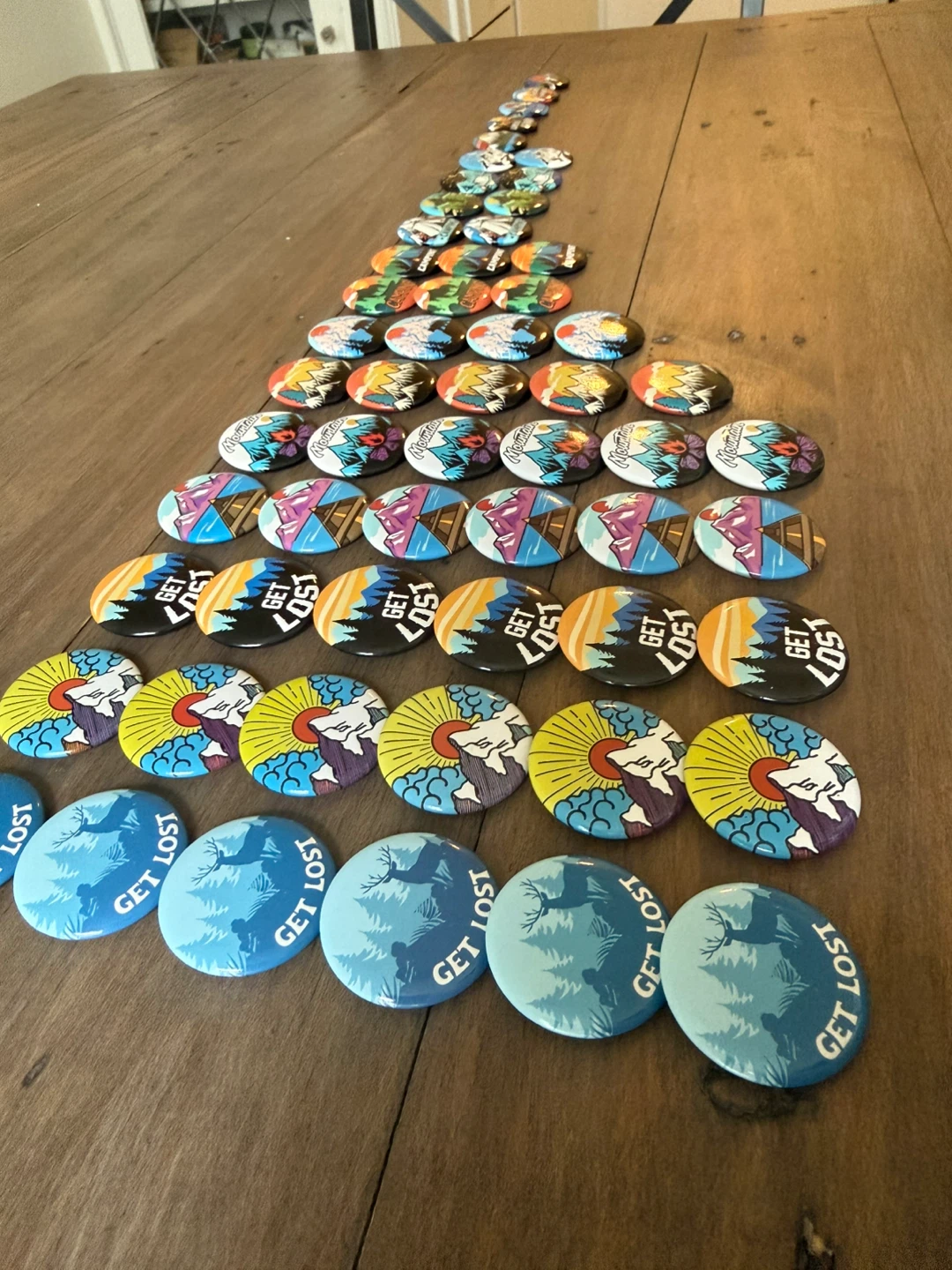 Nature themed button pins - 58 pieces
