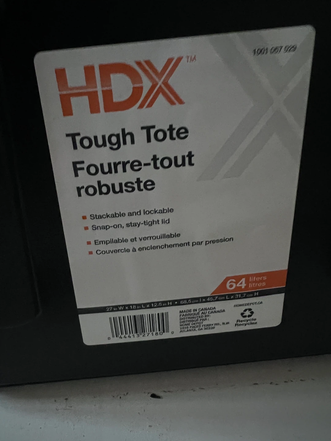 HDX Tough Tote 64 Litre Storage Bin with Lid