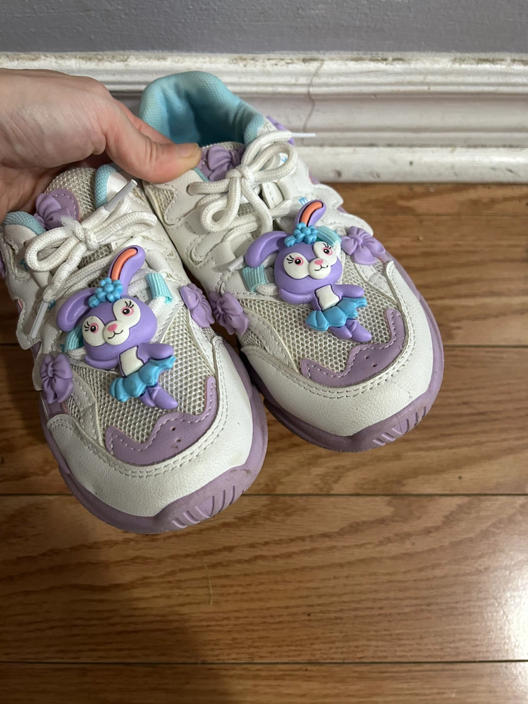 Size 3 Girls White & Purple Bunny Character Sneakers - photo 5