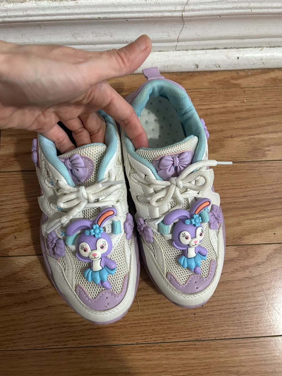 Size 3 Girls White & Purple Bunny Character Sneakers