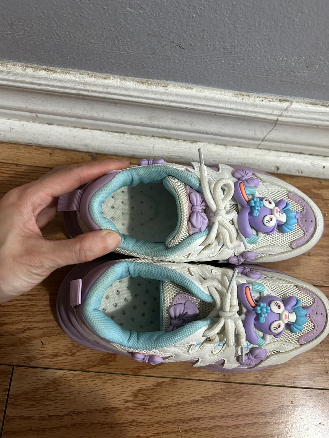 Size 3 Girls White & Purple Bunny Character Sneakers - photo 3
