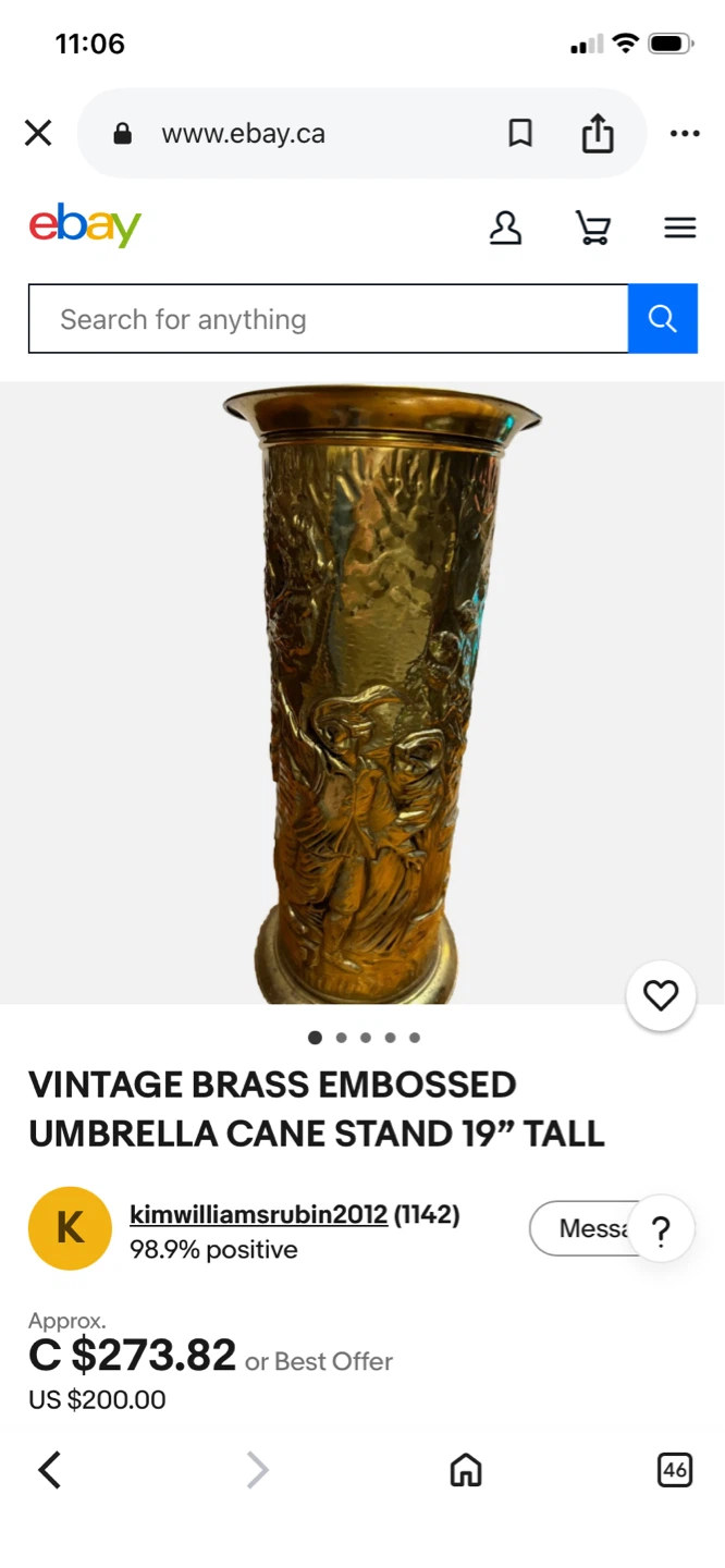 Vintage Brass Embossed Umbrella Stand - photo 2