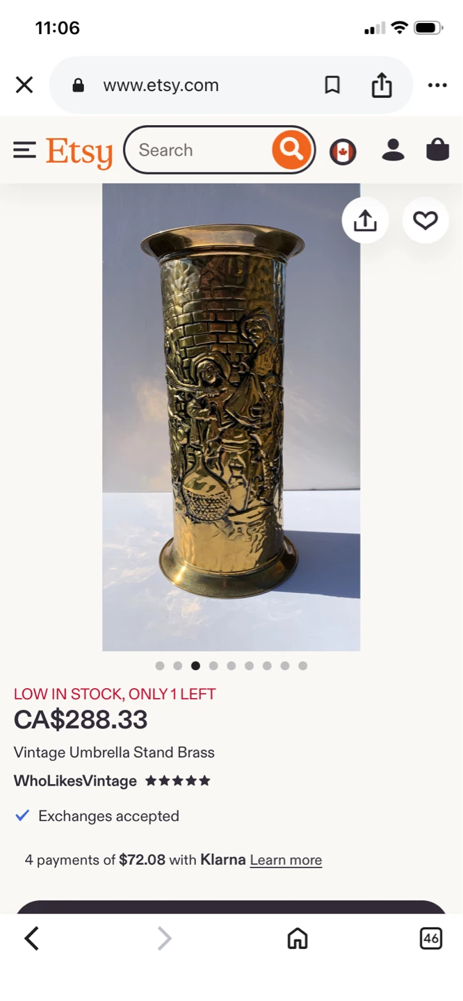 Vintage Brass Embossed Umbrella Stand - photo 3