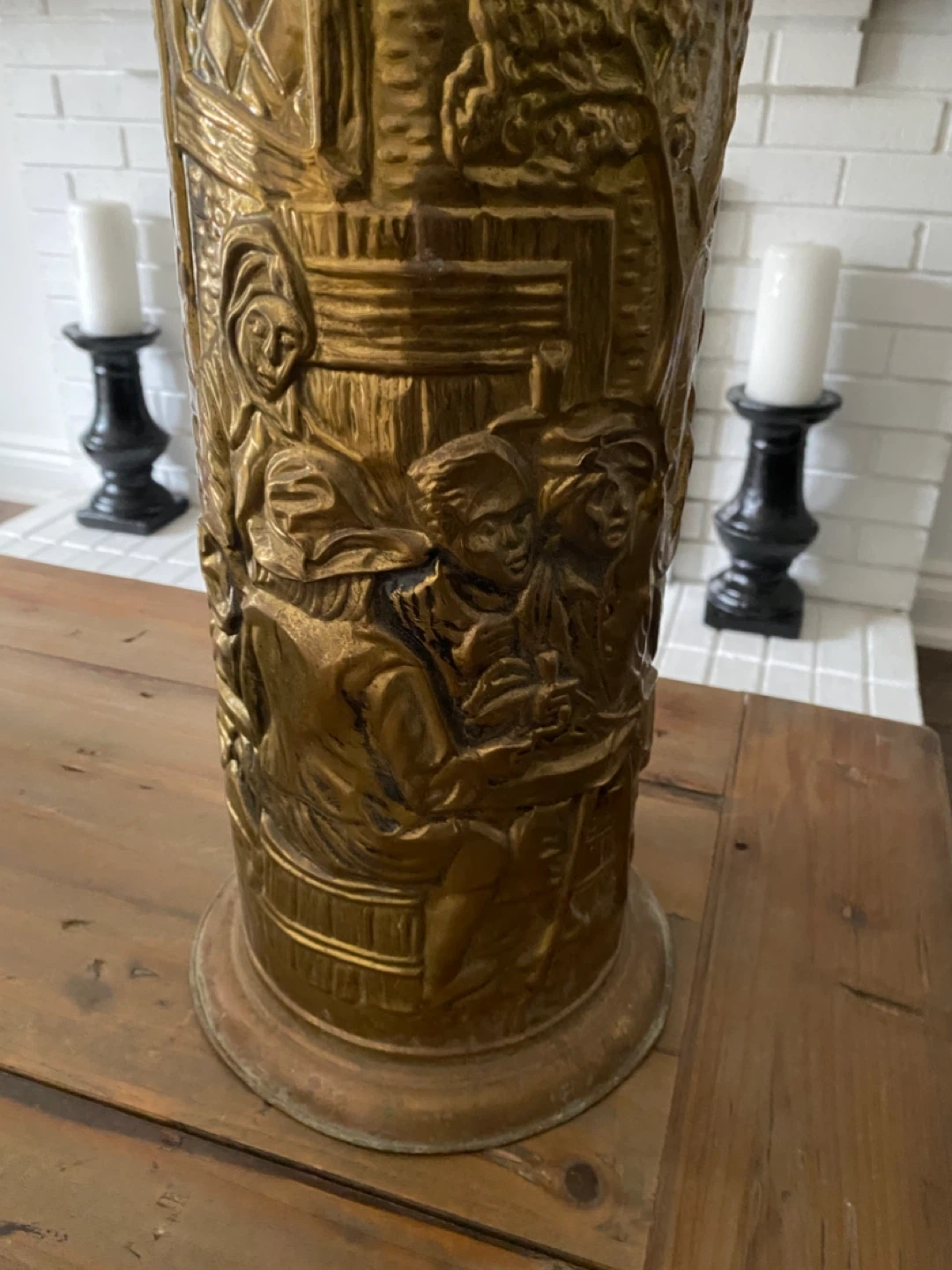 Vintage Brass Embossed Umbrella Stand