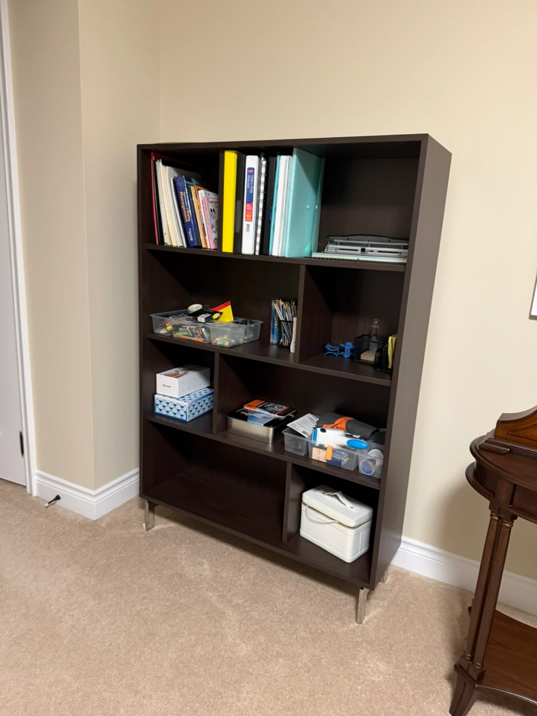 Dark Brown Bookshelf with Metal Legs