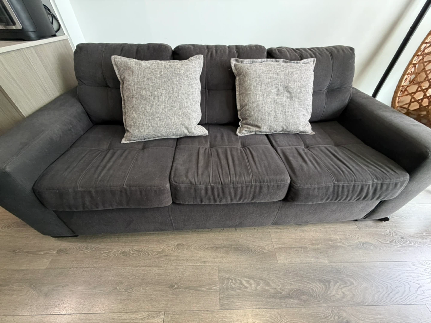 Dark Grey Sofa with Two Cushions
