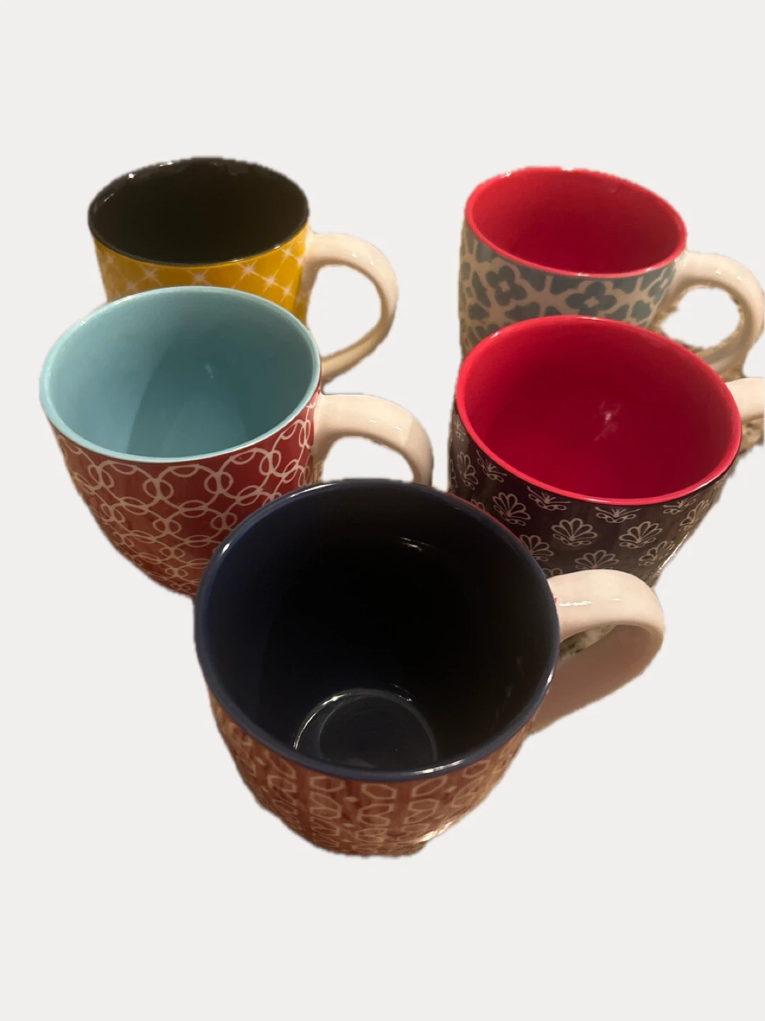 Set of 5 Assorted Pattern Ceramic Mugs