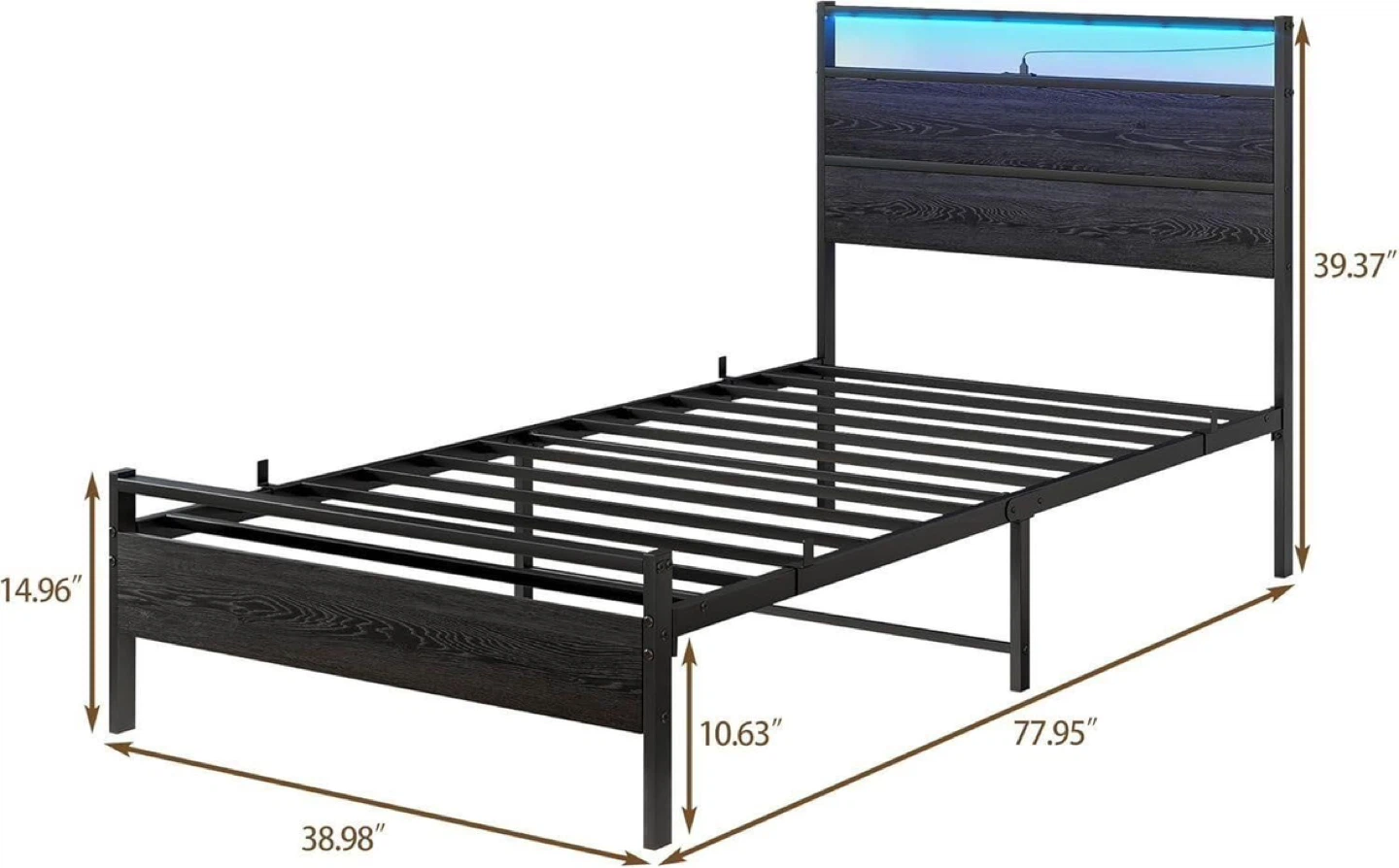 Twin size Bed Frame with LED Headboard and Under-Bed Storage - photo 2