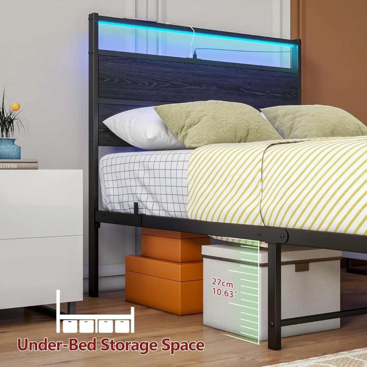 Twin size Bed Frame with LED Headboard and Under-Bed Storage - photo 5