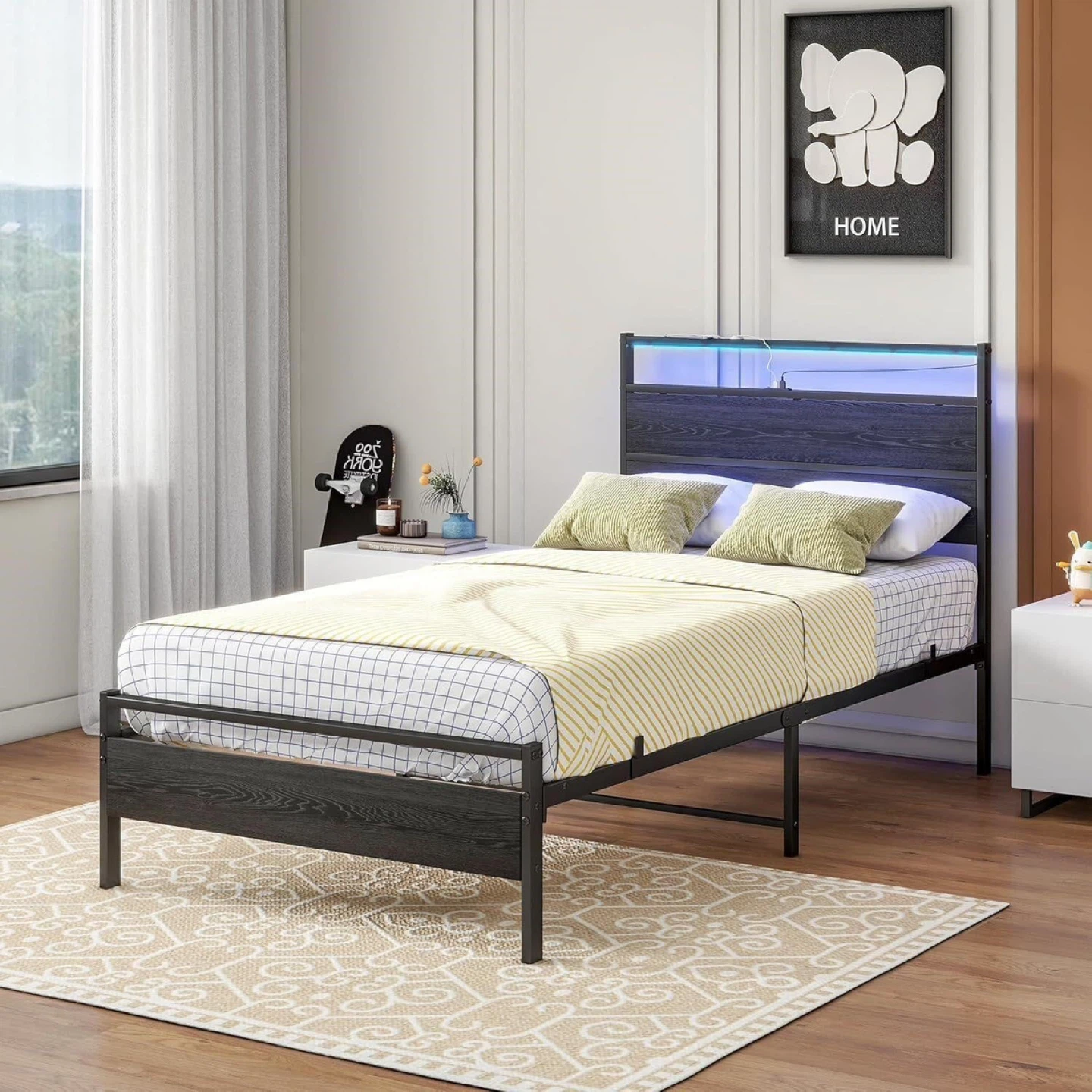 Twin size Bed Frame with LED Headboard and Under-Bed Storage - photo 3