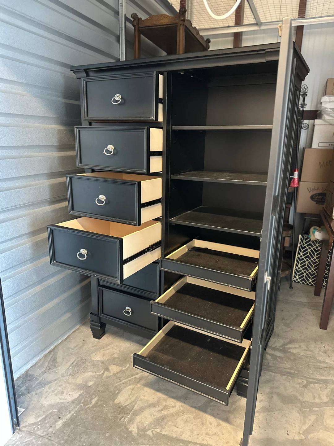 Black Armoire Dresser with Drawers and Shelves - photo 2