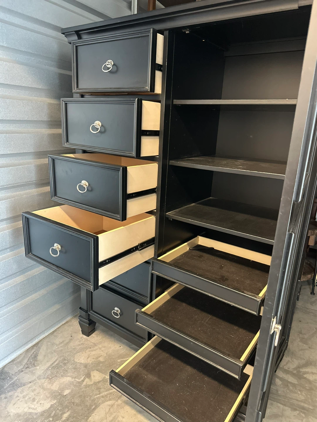 Black Armoire Dresser with Drawers and Shelves - photo 3