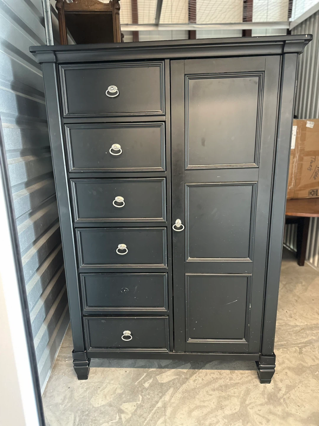 Black Armoire Dresser with Drawers and Shelves