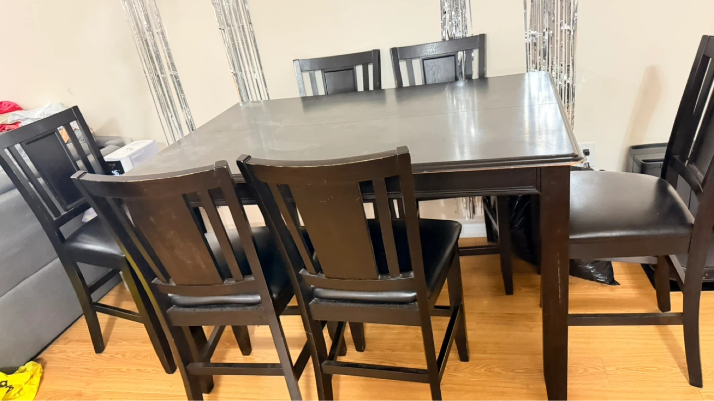 Black High Dining(Extendable)Table with 6 Chairs - photo 2