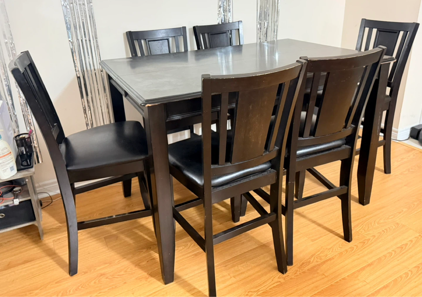 Black High Dining(Extendable)Table with 6 Chairs