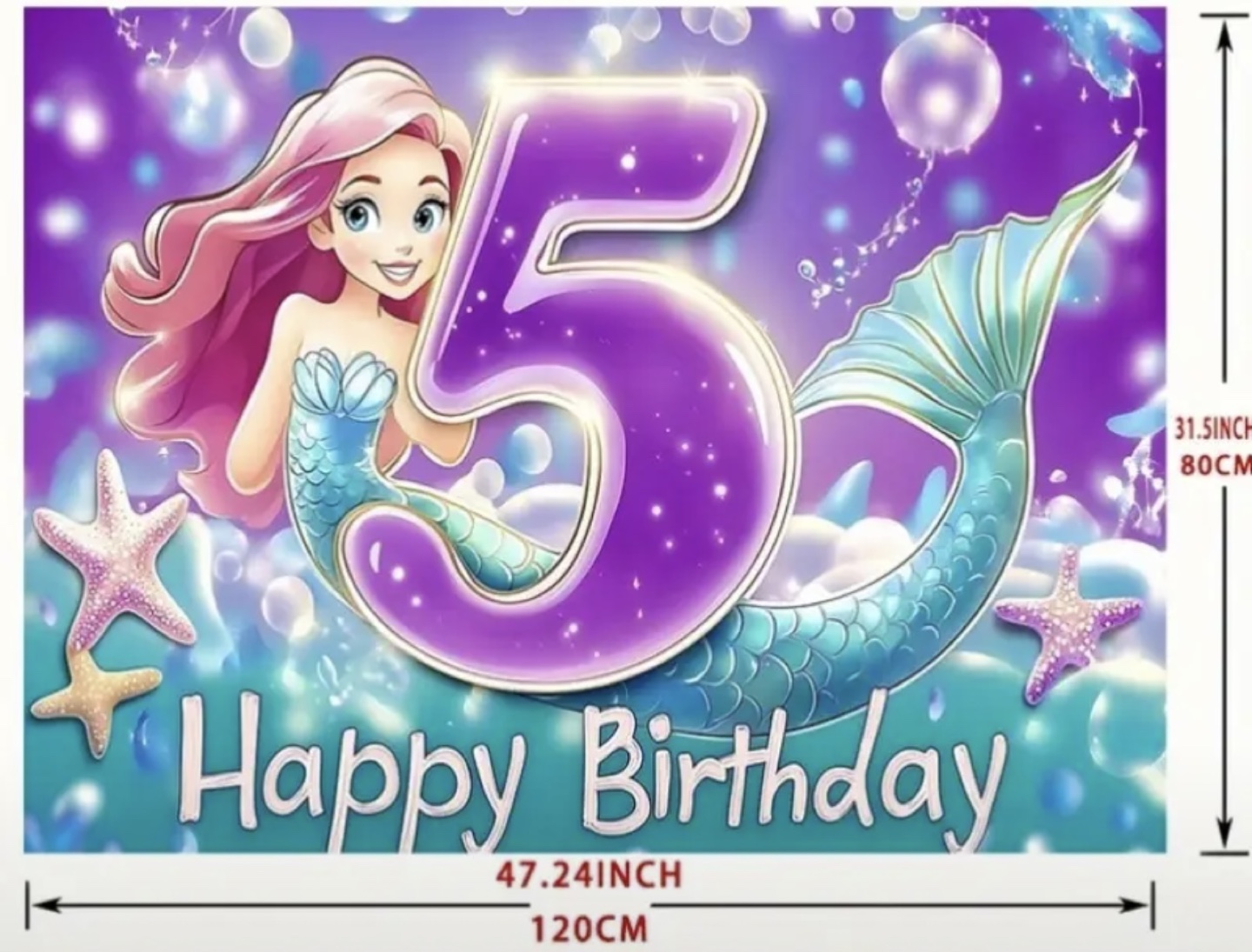 Happy 5th Birthday Mermaid Backdrop