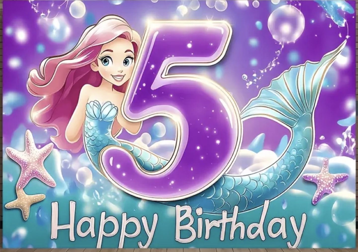 Happy 5th Birthday Mermaid Backdrop - photo 2
