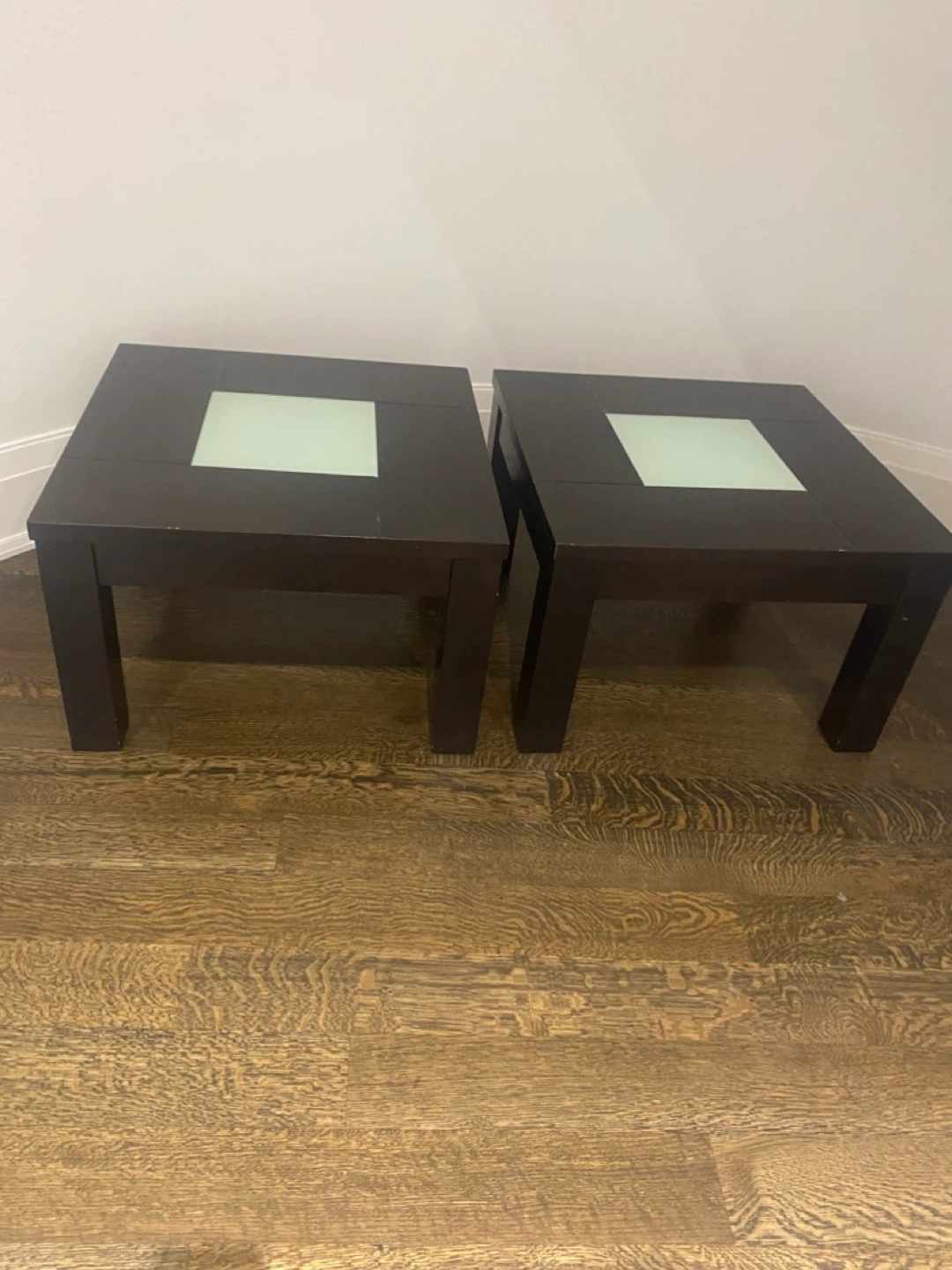 Set of 2 dark wood and glass top end tables - photo 2
