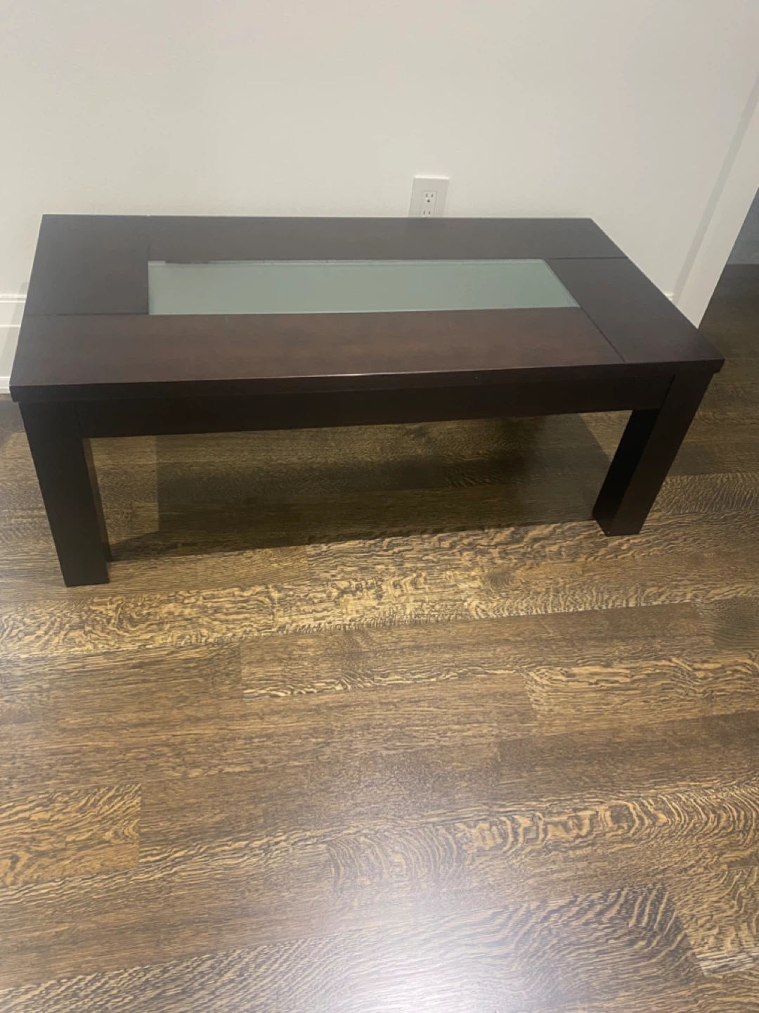 Set of 2 dark wood and glass top end tables
