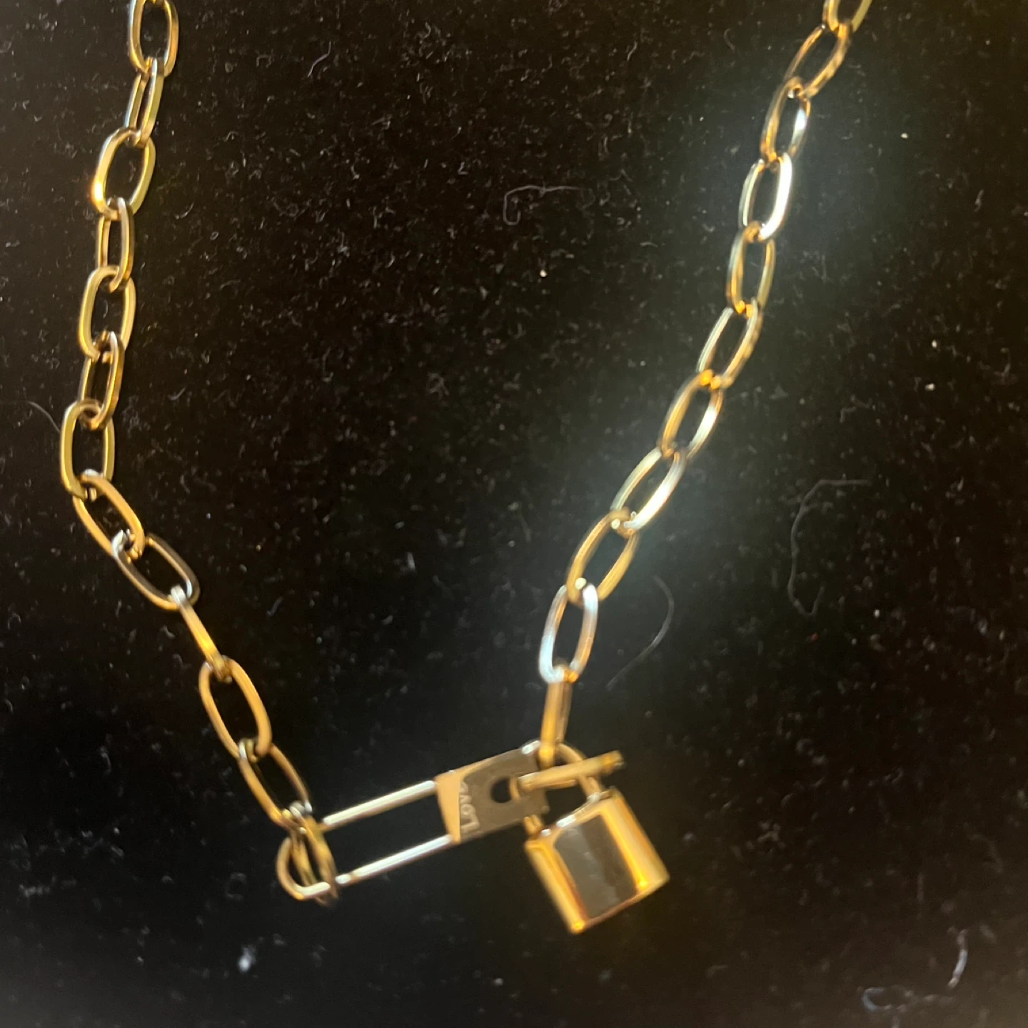 Gold Tone Stainless Steel Padlock Charm Choker Necklace