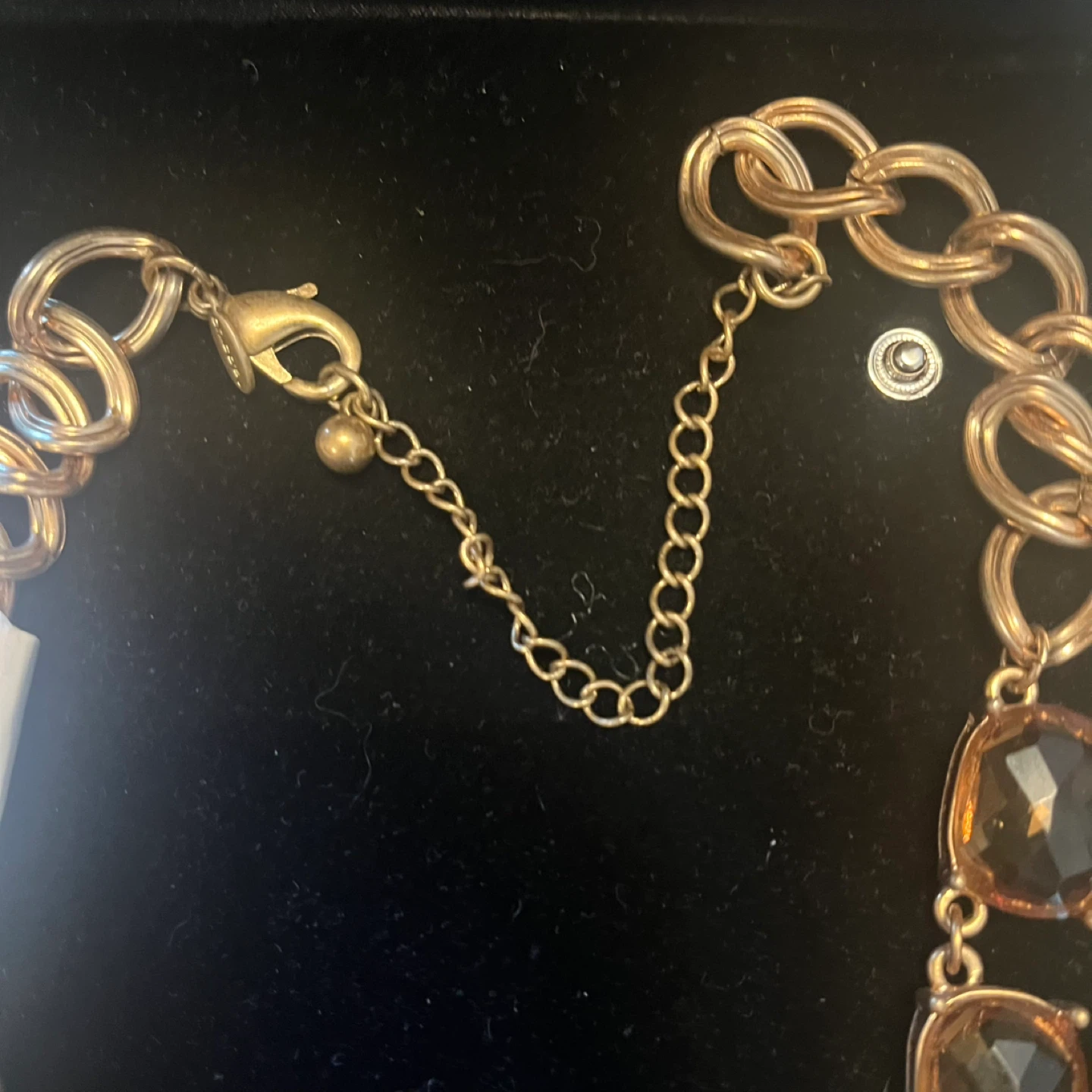 Gold Tone Chunky Chain Necklace with Amber Faceted Stones - photo 2
