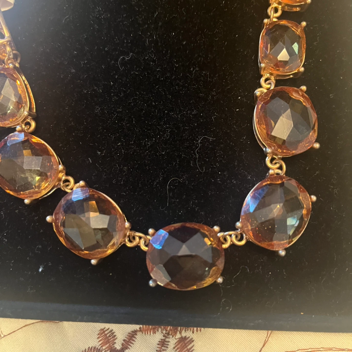 Gold Tone Chunky Chain Necklace with Amber Faceted Stones