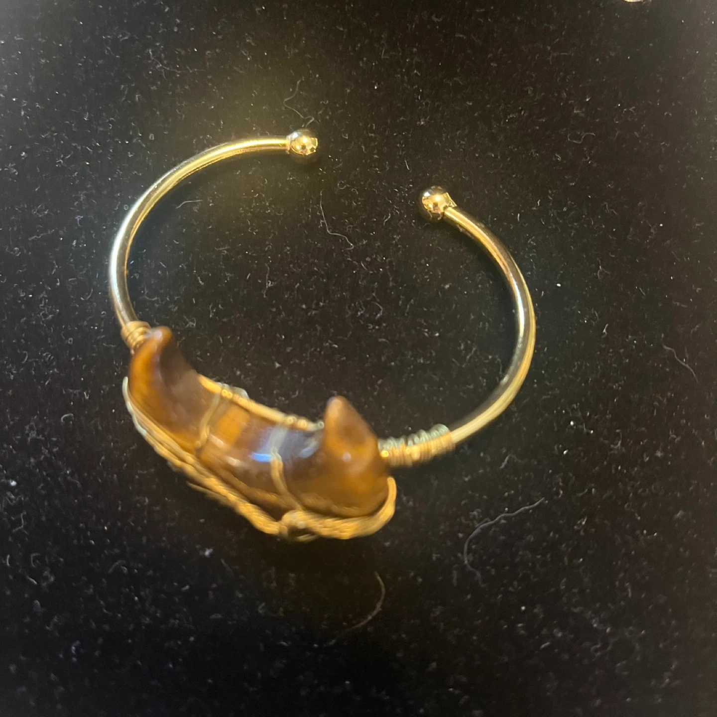 Tiger's Eye Crescent Moon Bangle Bracelet