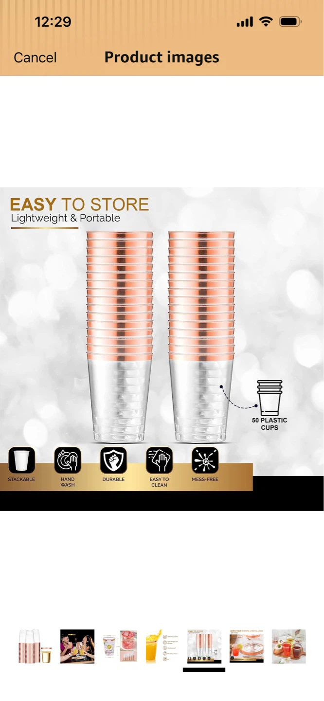 NEW -Rose Gold & Gold Plastic Party Cups -45 pcs - photo 5