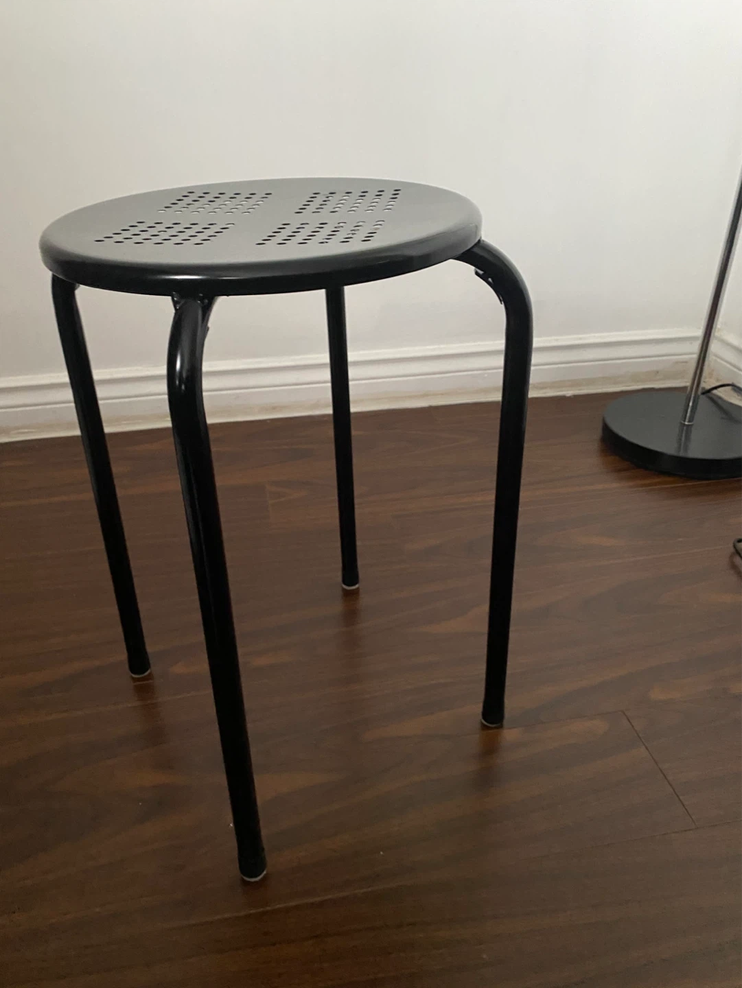 Black Metal Stool with Perforated Top