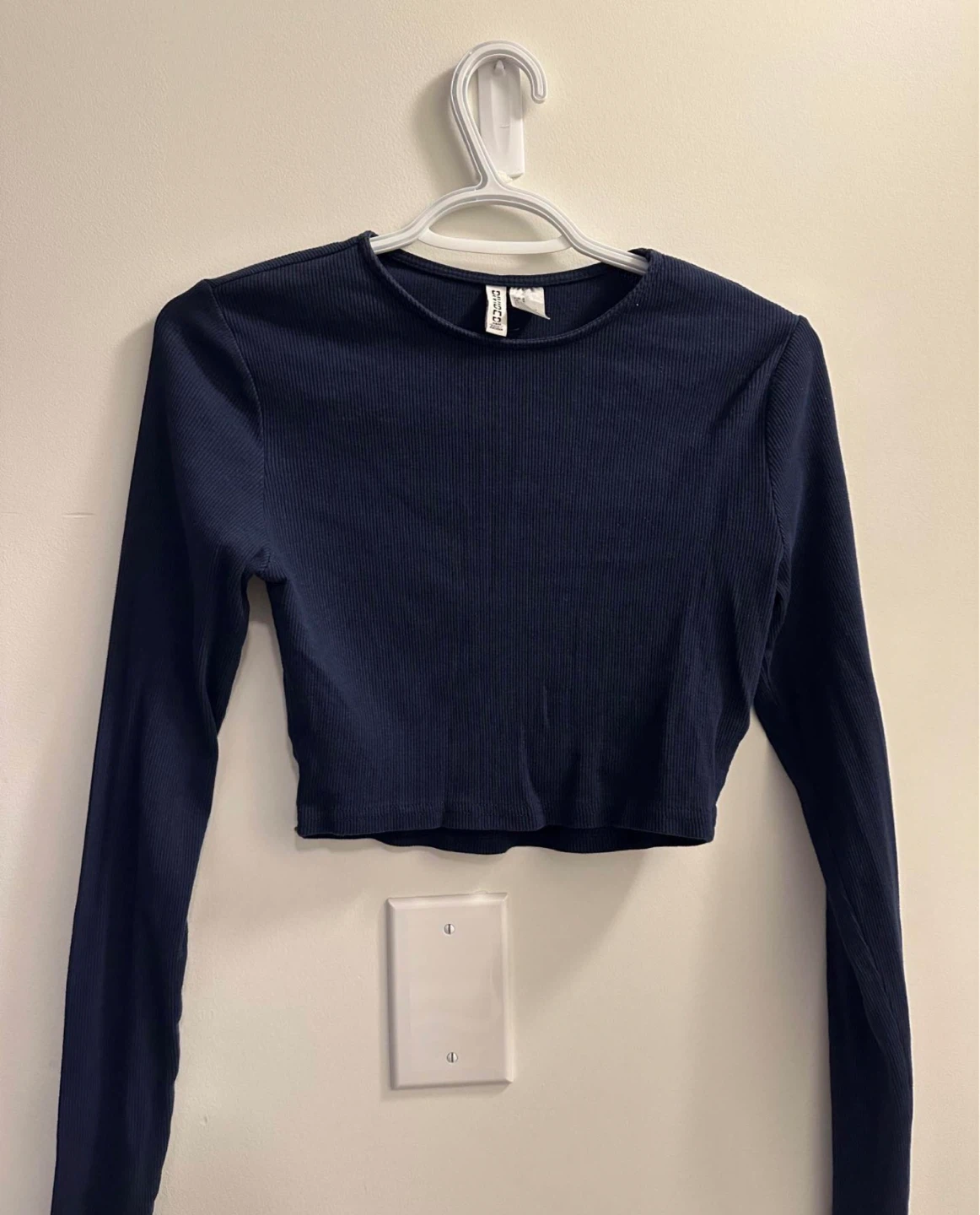 Ribbed Cropped Long Sleeve Top - Navy Blue - photo 2