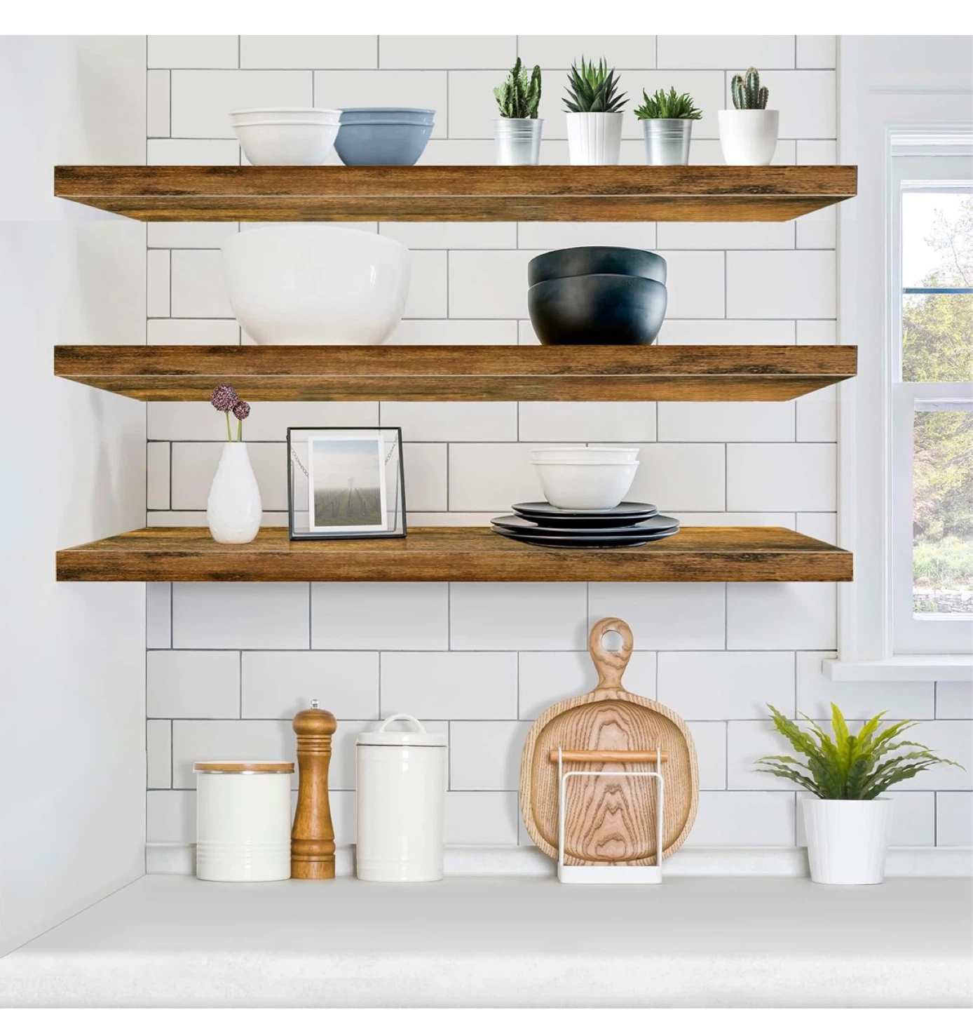 Floating Shelves Set - Rustic Wood Style