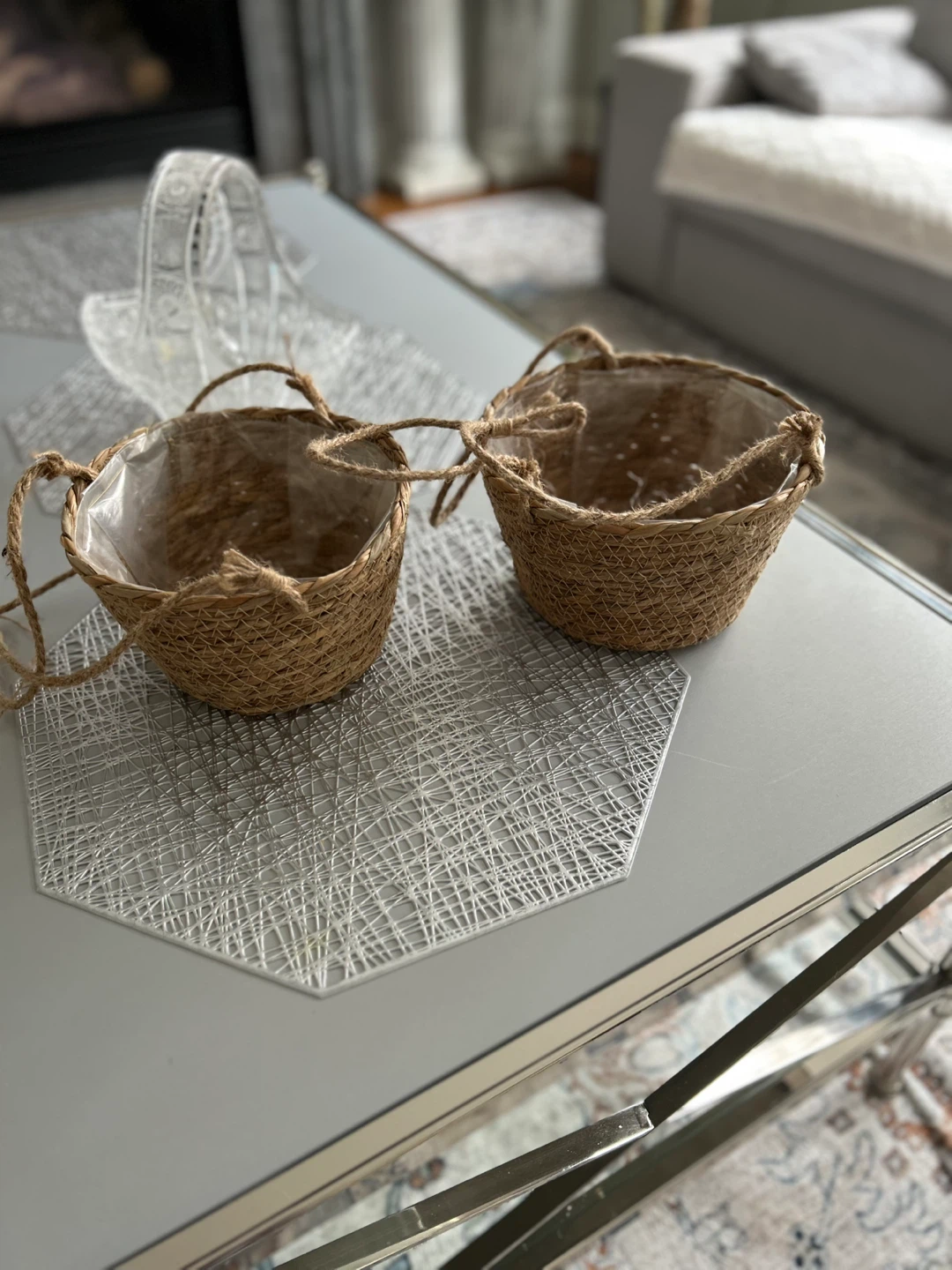 Set of 2 Woven Hanging Planters (Natural) - photo 4