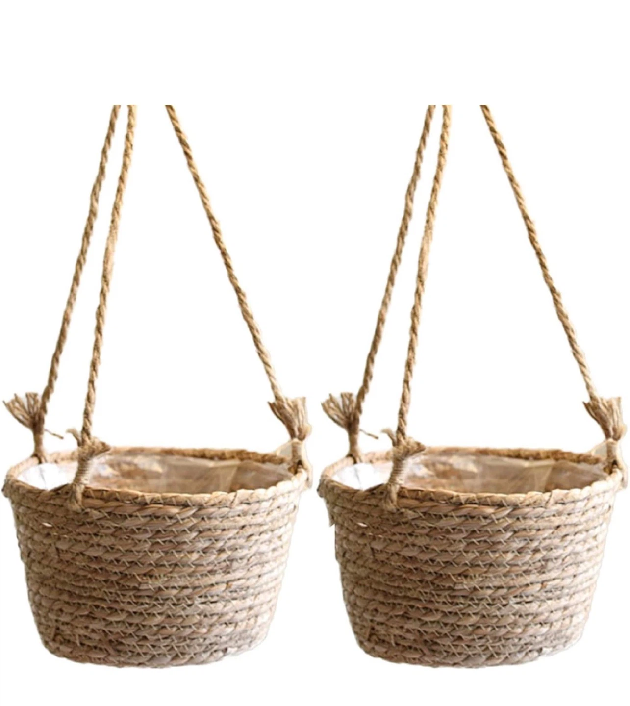 Set of 2 Woven Hanging Planters (Natural) - photo 3