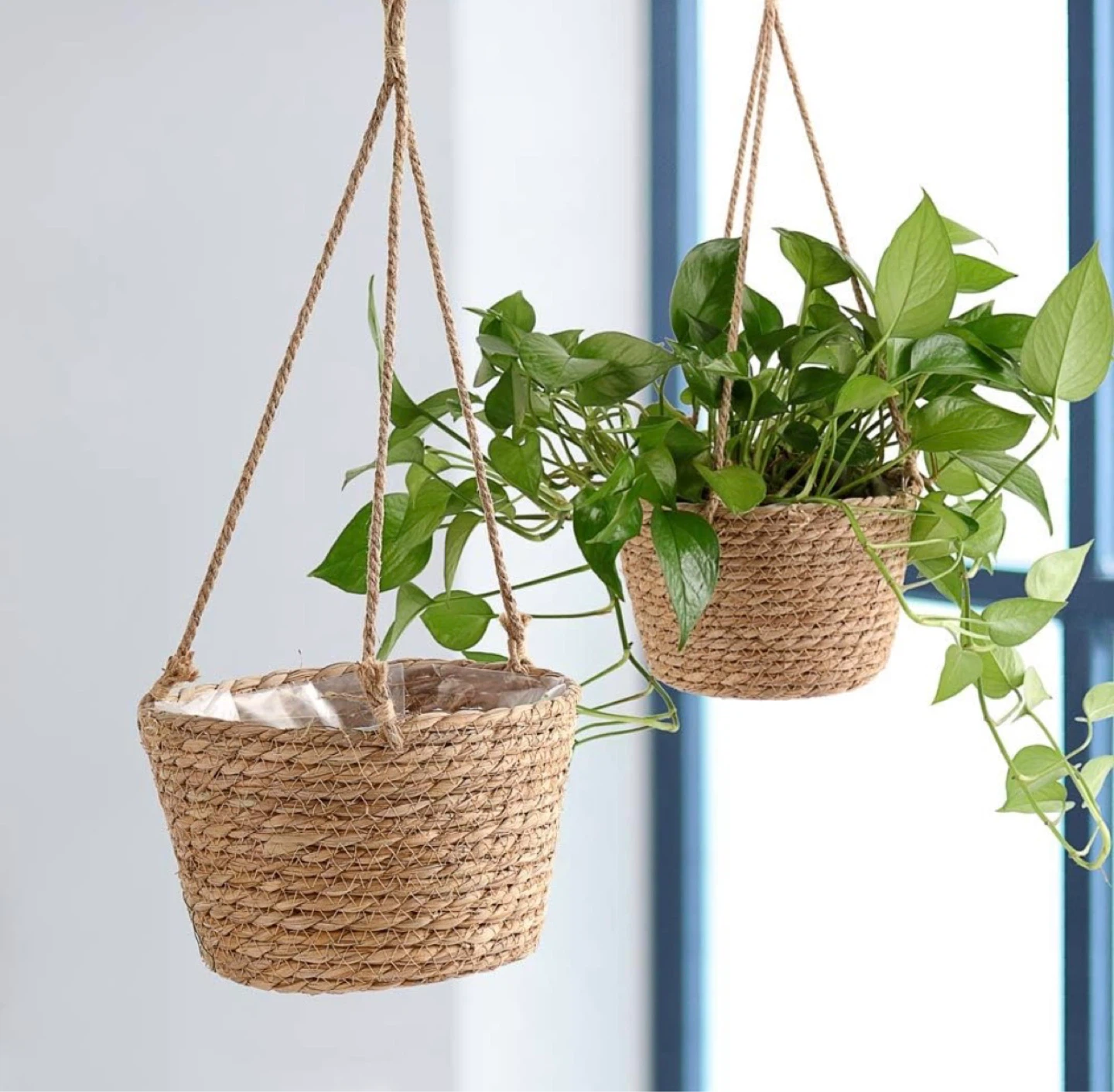 Set of 2 Woven Hanging Planters (Natural)