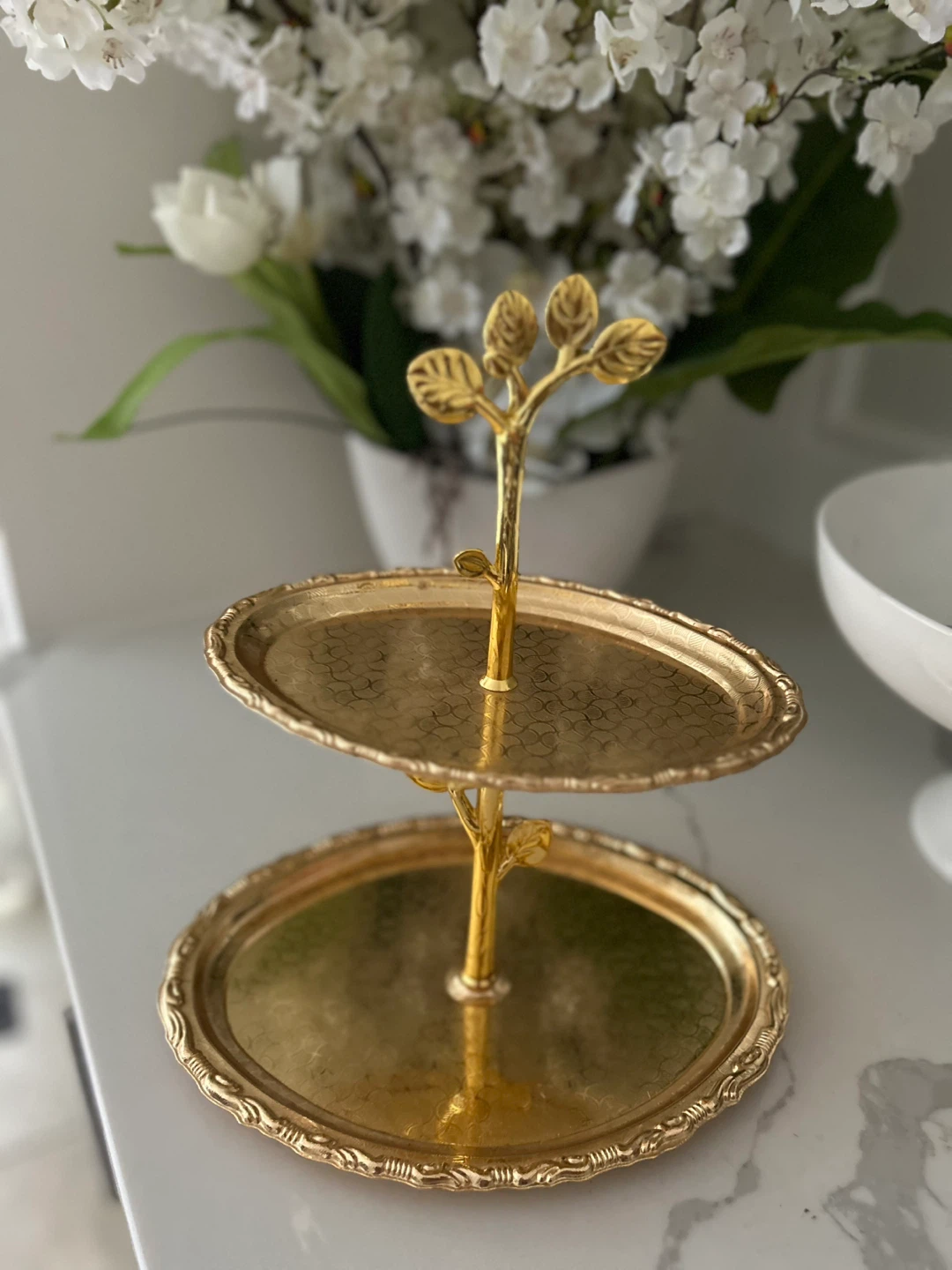 Gold Two-Tiered Serving Stand with Leaf Design
