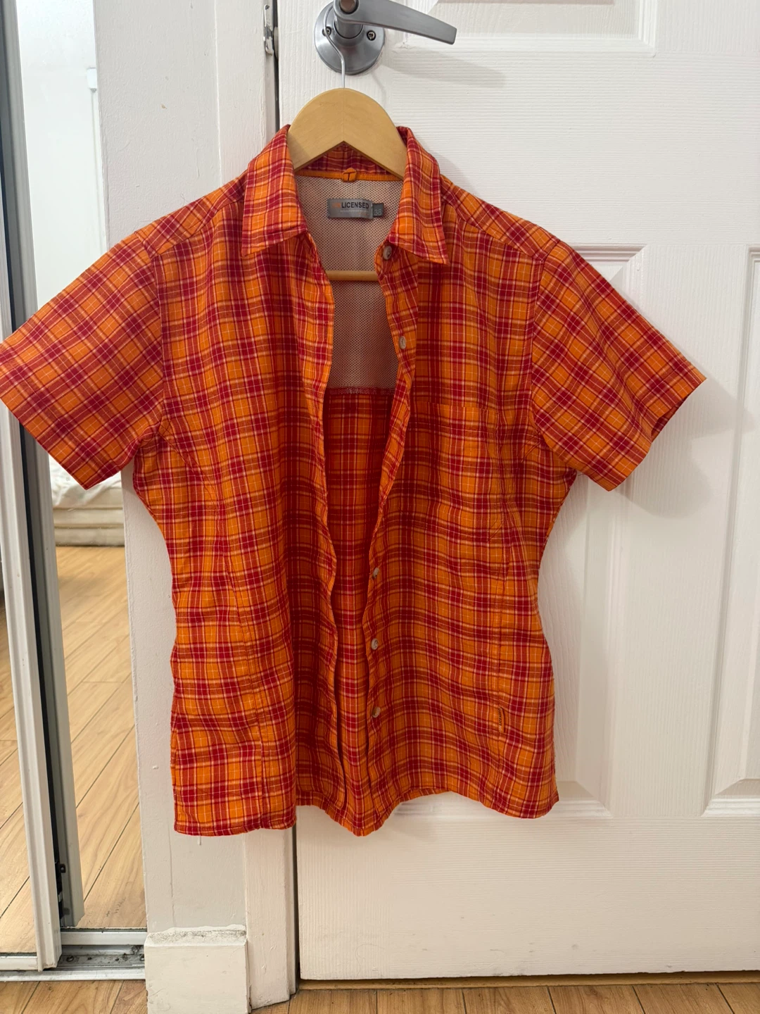 Unlicensed Plaid Short Sleeve Shirt - Orange/Red Size 38