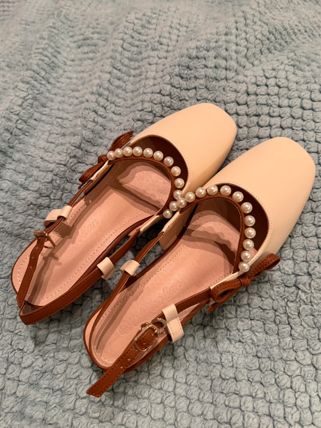 NEW!size 38 Women faux pearl & bow square toe heeled shoes - photo 4