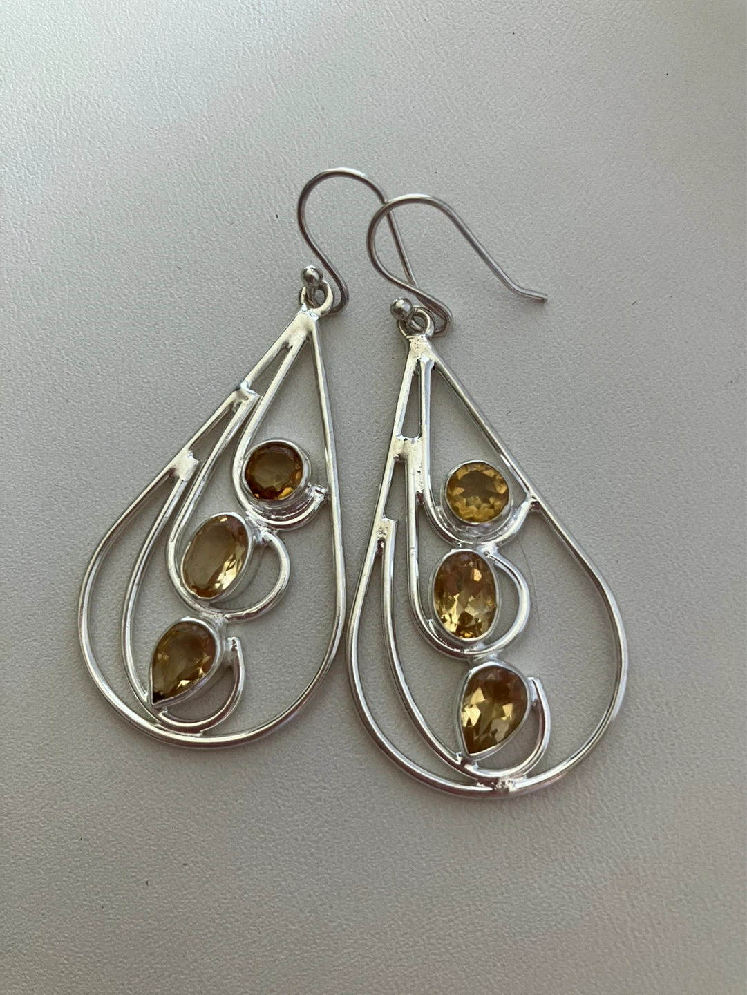 Sterling Silver Earrings with Citrine Stones - photo 3