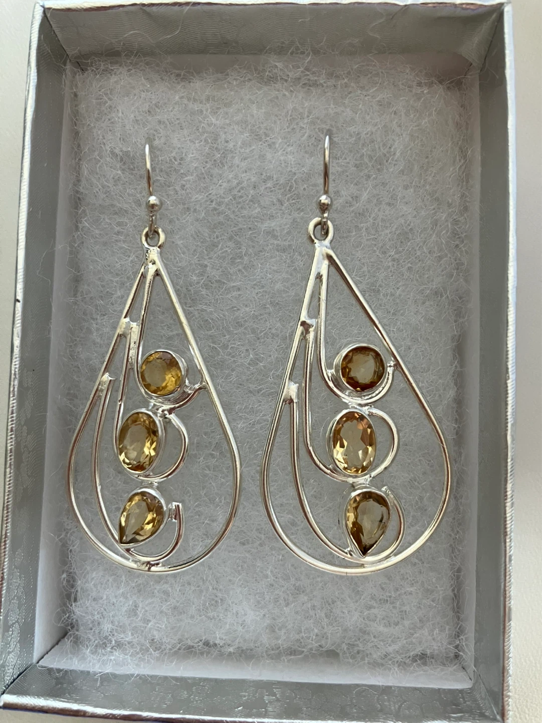 Sterling Silver Earrings with Citrine Stones - photo 2