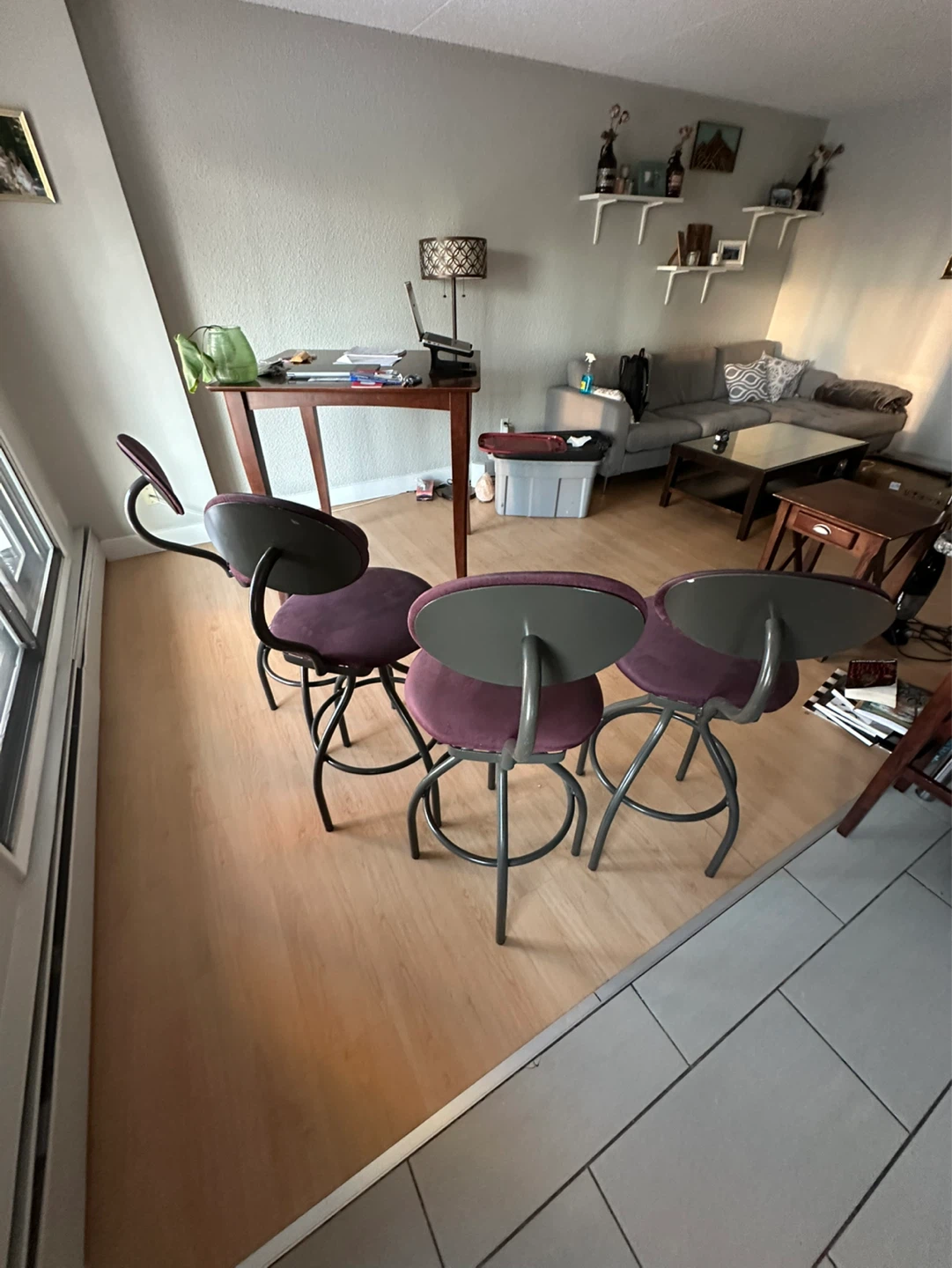 Set of 4 Purple Bar Stools with Backs - photo 2