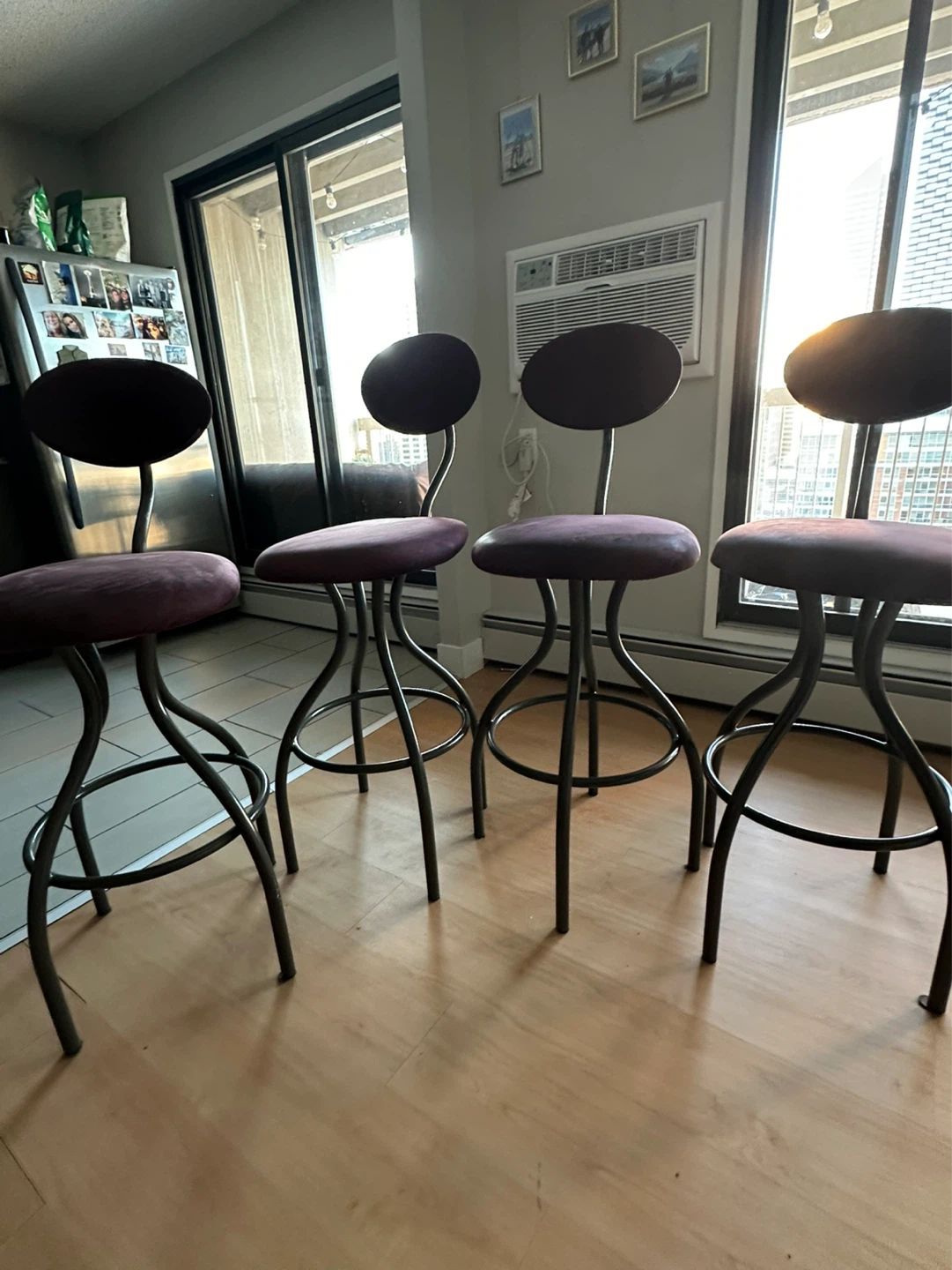 Set of 4 Purple Bar Stools with Backs
