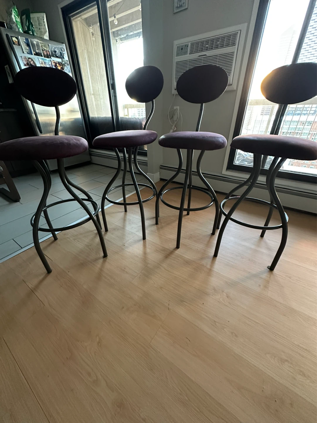 Set of 4 Purple Bar Stools with Backs - photo 3