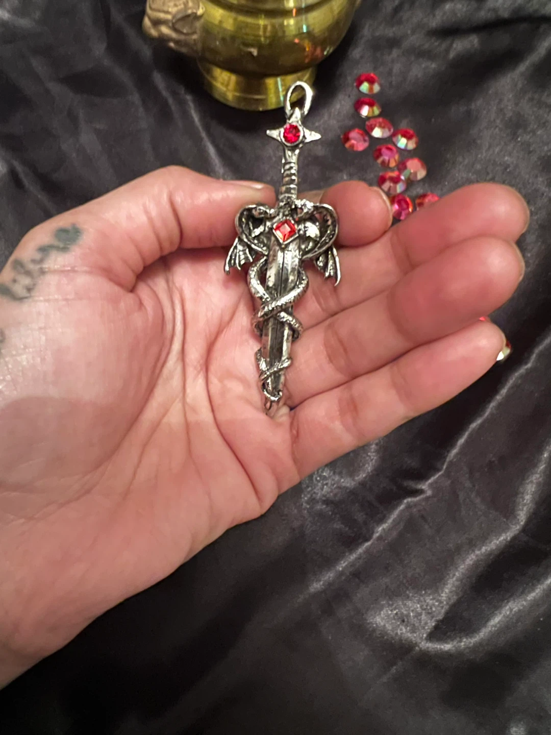 Dragon and Sword Pendant with Red Gems - photo 2