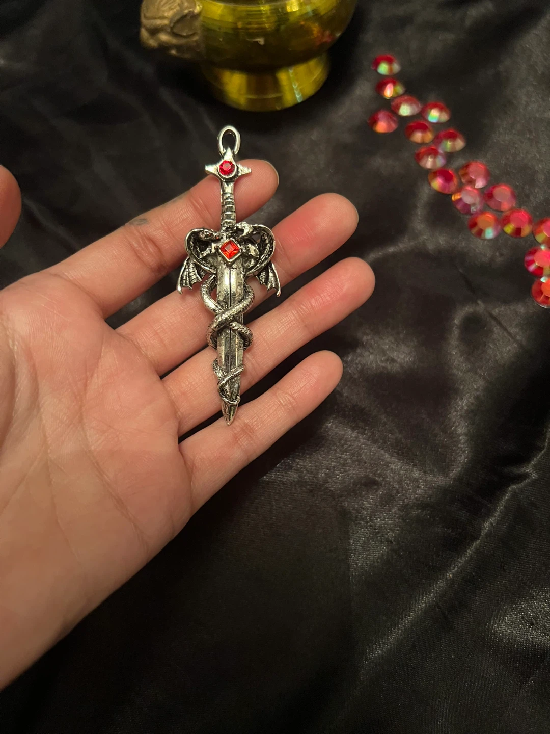 Dragon and Sword Pendant with Red Gems - photo 4