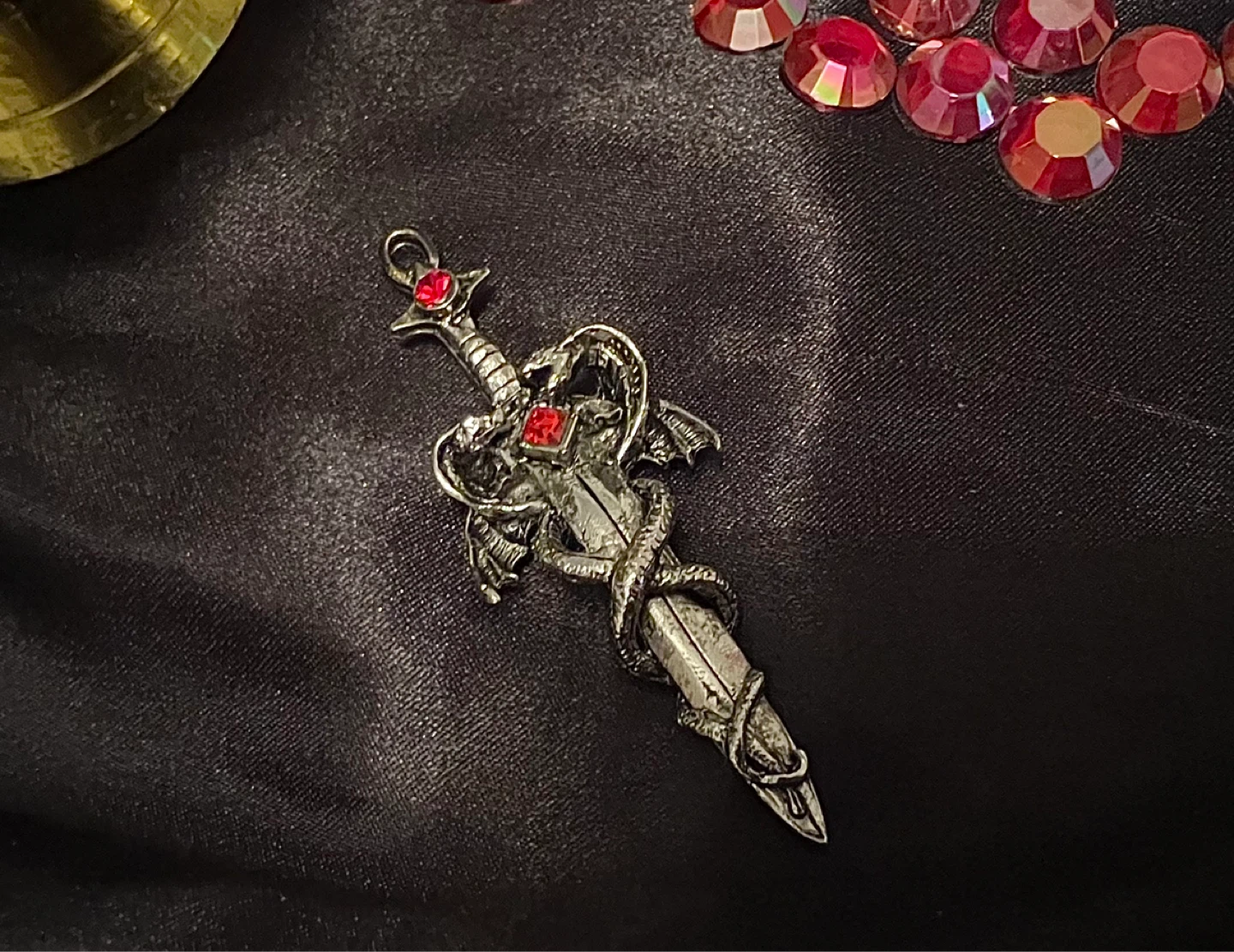 Dragon and Sword Pendant with Red Gems - photo 5
