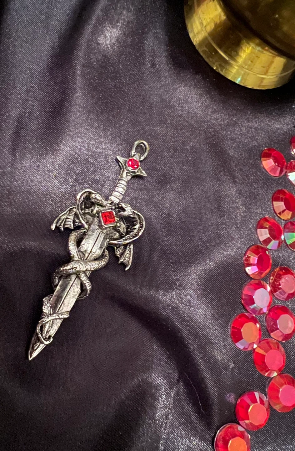 Dragon and Sword Pendant with Red Gems - photo 3