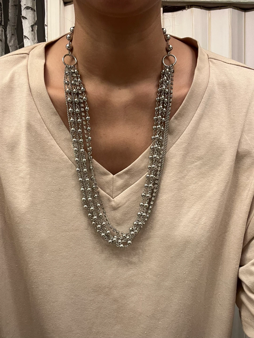 Silver Layered Necklace and Earring Set