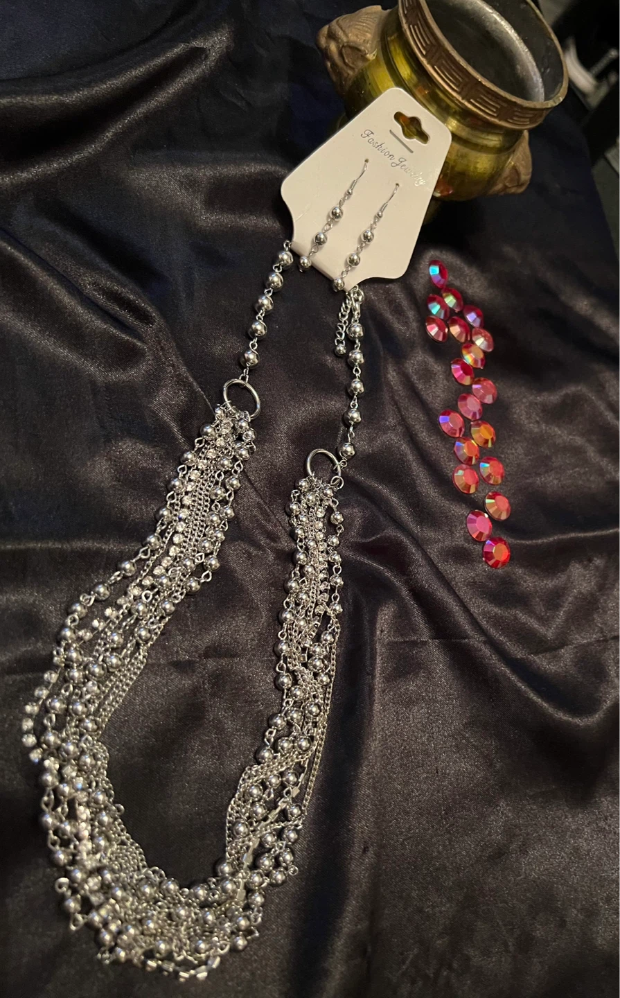 Silver Layered Necklace and Earring Set - photo 4